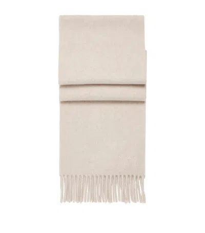 Max Mara Wool Embroidered Logo Scarf In Neutral