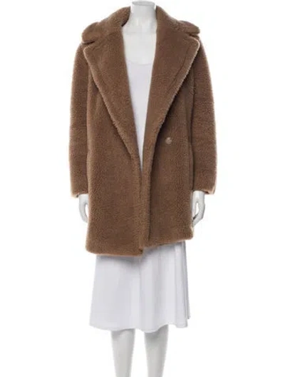 Pre-owned Max Mara Wool Faux Fur Coat In Brown