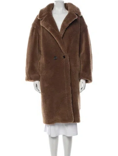 Pre-owned Max Mara Wool Faux Fur Coat In Brown