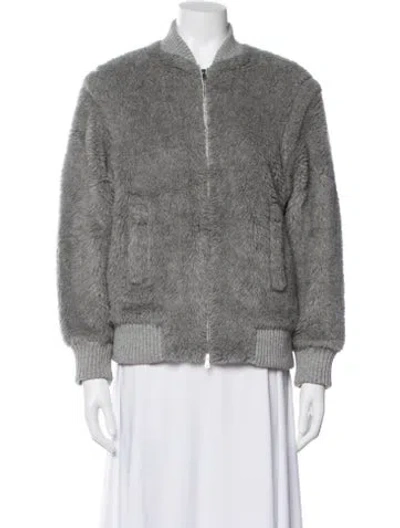 Pre-owned Max Mara Wool Faux Fur Jacket In Gray