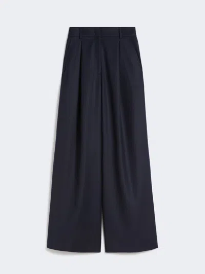 Max Mara Wool Flannel Palazzo Trousers In Blue