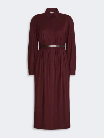 Max Mara Wool Flannel Shirt Dress In Burgundy