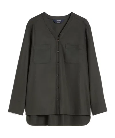 Max Mara Wool Flannel V-neck Shirt In Gray