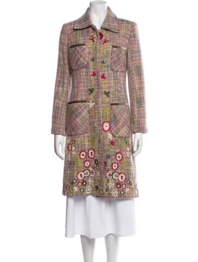 Pre-owned Max Mara Wool Floral Print Coat In Green