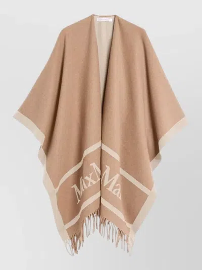 Max Mara Wool Fringed Logo Intarsia Poncho