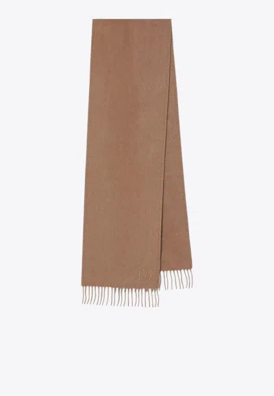 Max Mara Wool Fringed Scarf In Nude