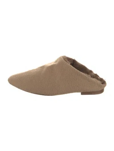 Pre-owned Max Mara Wool Fur Trim Mules In Neutrals