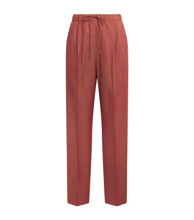 Max Mara Wool Gabardine Drawstring Trousers In Red