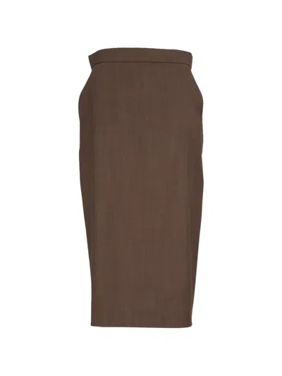 Max Mara Wool Gabardine Pencil Skirt In Brown