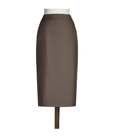 Max Mara Wool Gabardine Pencil Skirt In Brown