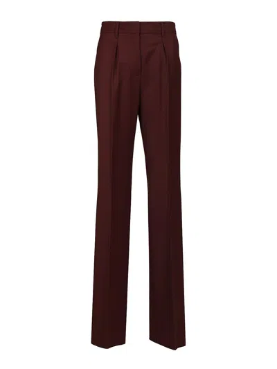 Max Mara Wool Gabardine Trousers In Red