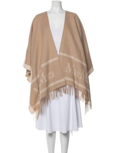 Pre-owned Max Mara Wool Graphic Print Poncho W/ Tags In Neutrals