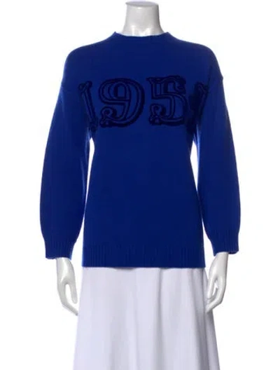 Pre-owned Max Mara Wool Graphic Print Sweater In Blue