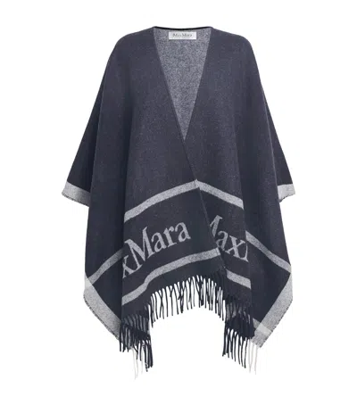 Max Mara Wool Hilde Wrap Poncho In Blue