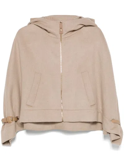 Max Mara Wool Hooded Cape In Multicolor