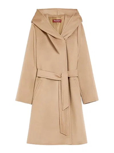 Max Mara Wool Hooded Coat In Brown