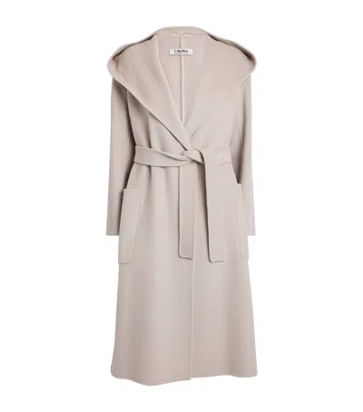 Max Mara Wool Hooded Wrap Coat In White