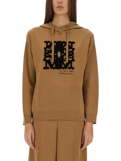 Max Mara Wool Hoodie In Brown