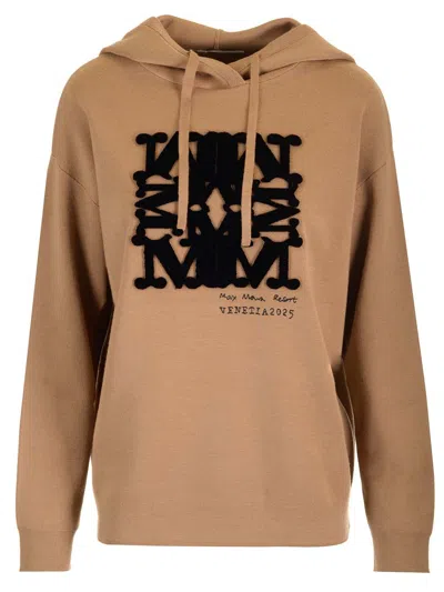 Max Mara Wool Hoodie Tops Beige
