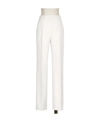 Max Mara Wool Horn Casual Trousers In White