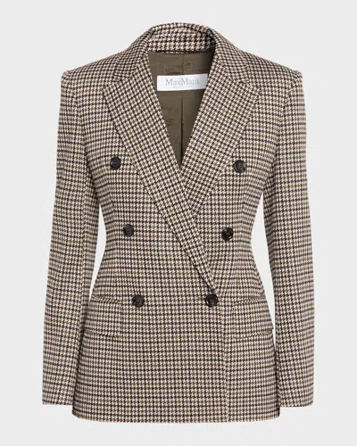 Max Mara Wool Houndstooth Double-breasted Jacket In Brown