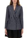 Max Mara Wool Jacket With Notched Lapels And Back Vent In Blue