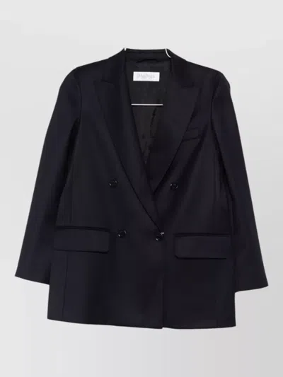 Max Mara Wool Jacket Double Breasted Notch Lapels In Blue