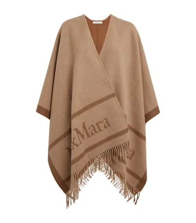 Max Mara Wool Jacquard Hilde Cape In Beige