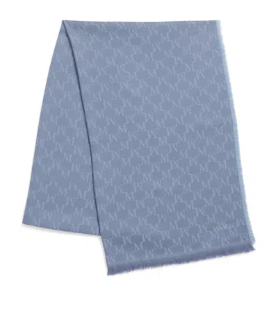 Max Mara Wool Jacquard Scarf In Blue