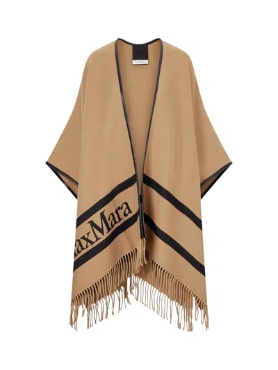 Max Mara Wool Jacquard Shawl In Beige