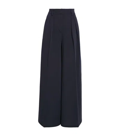 Max Mara Wool Jersey Palazzo Trousers In Blue
