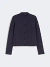 Max Mara Wool Knit Crew-neck Cardigan In Blue