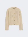 Max Mara Wool Knit Crew-neck Cardigan In Neutral