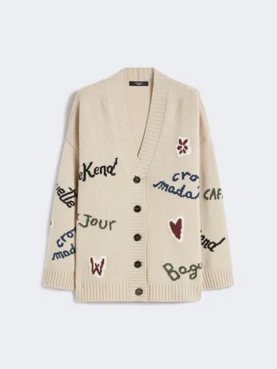 Max Mara Wool Knit Oversized Cardigan In Neutral