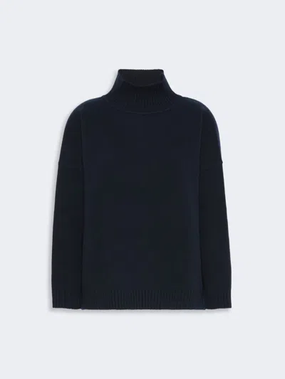Max Mara Wool Knit Turtleneck Jumper In Navy