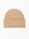 Max Mara Wool Logo Beanie Hat In Camel
