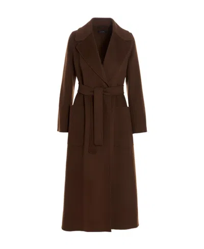 Max Mara Wool Long-sleeved Coat In Brown