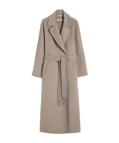Max Mara Wool Long-sleeved Coat In Gray