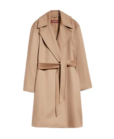 Max Mara Wool Long-sleeved Coat In Beige