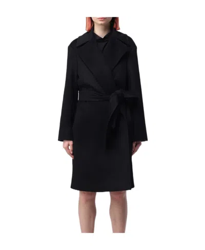 Max Mara Wool Long-sleeved Lapel Coat In Black