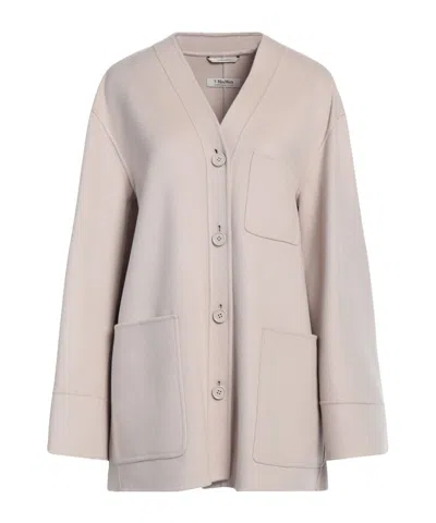 Max Mara Wool Long-sleeve V-neck Coat In Neutral