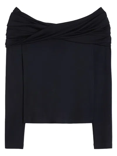 Max Mara Wool Off-the-shoulder Draped Top Clothing In Black