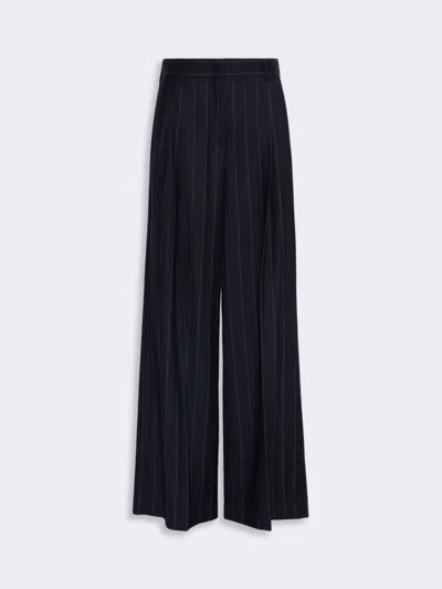 Max Mara Wool Pinstriped Flannel Trousers In Navy