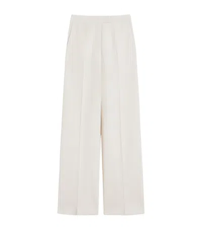 Max Mara Wool Piqué Wide-leg Trousers In White