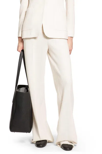 Max Mara Wool Piqué Wide Leg Trousers In White