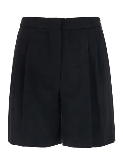 Max Mara Wool Pleated Bermuda Shorts In Black