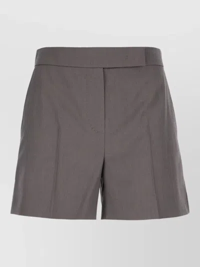 Max Mara Wool Pleated Shorts Button Detail Belt Loops In Gray