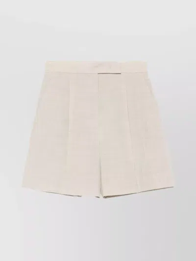 Max Mara Wool Pleated Shorts Button Detailing In Beige