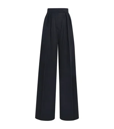 Max Mara Wool Pleated Straight Trousers In Blue