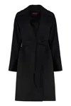 Max Mara Waist Belted Long Length Lapels Pockets In Black